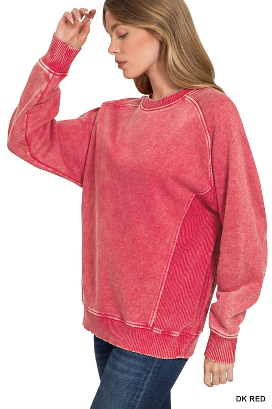 Acid Washed Fleece Sweatshirts Side Rib Detail