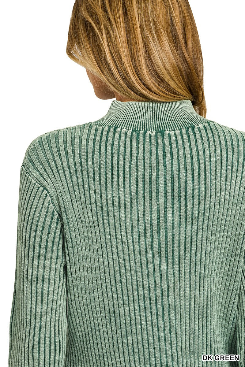 Washed Zip Up Sweater