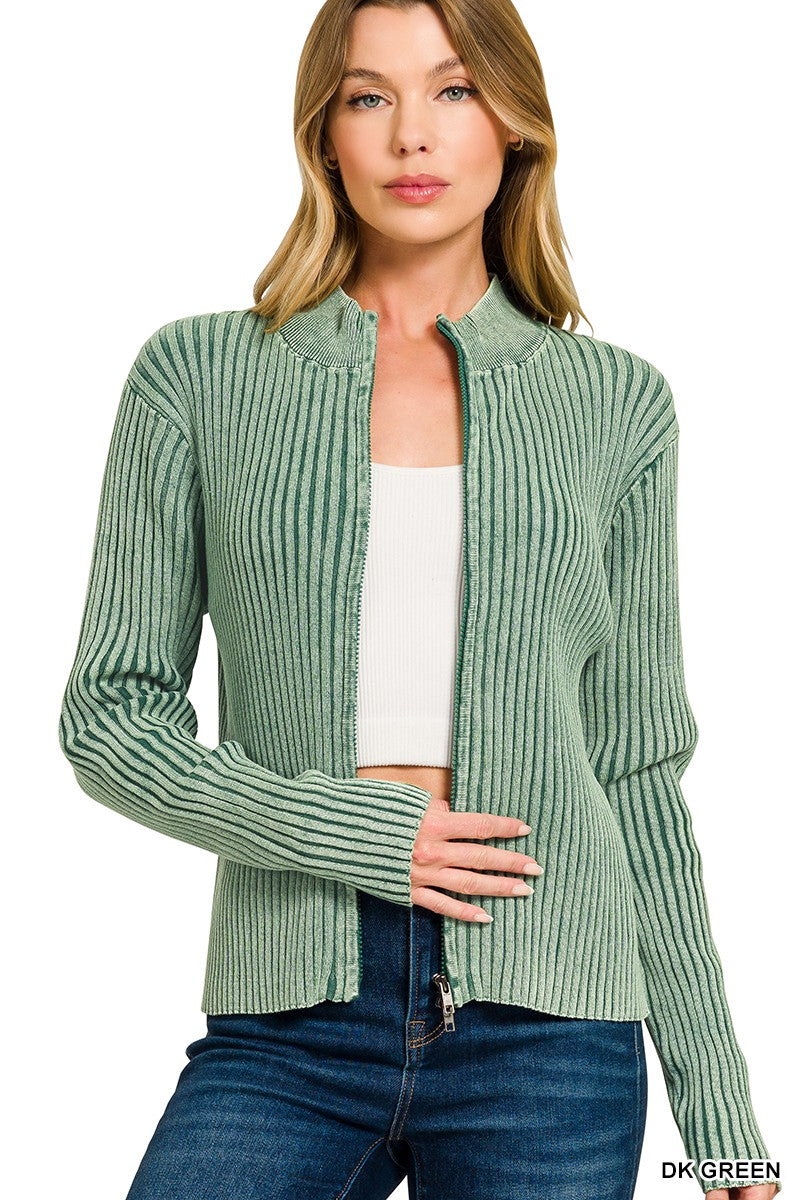 Washed Zip Up Sweater