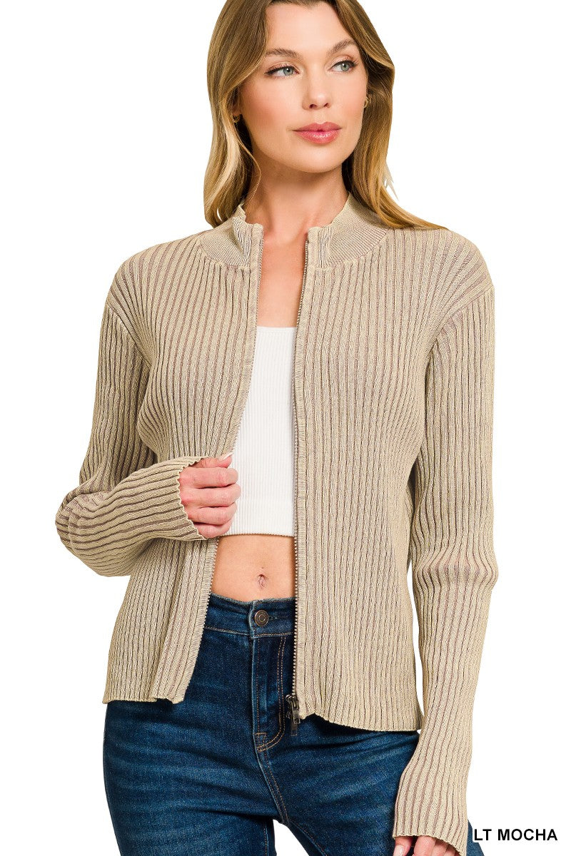 Washed Zip Up Sweater