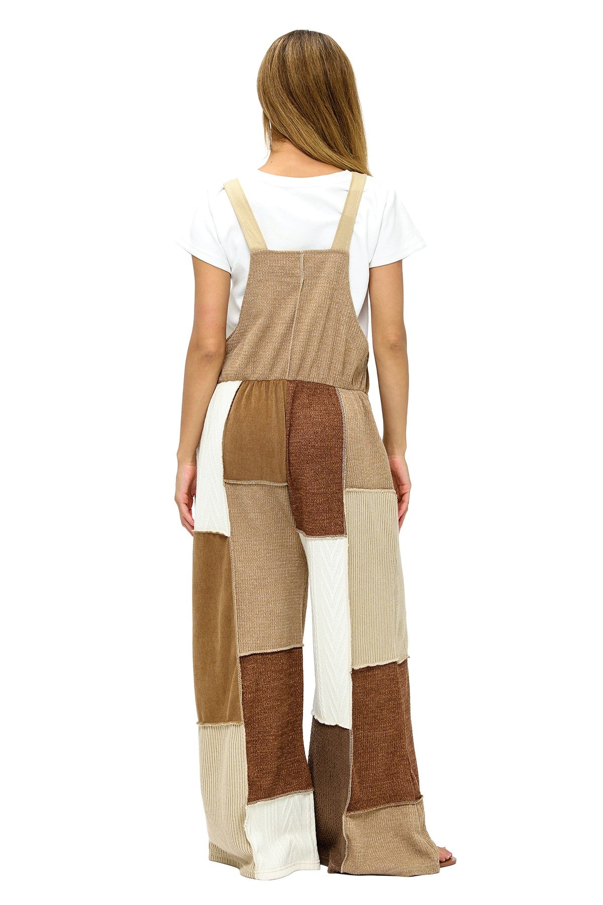 Mocha Overall Cozy Colorblock Knit Patchwork