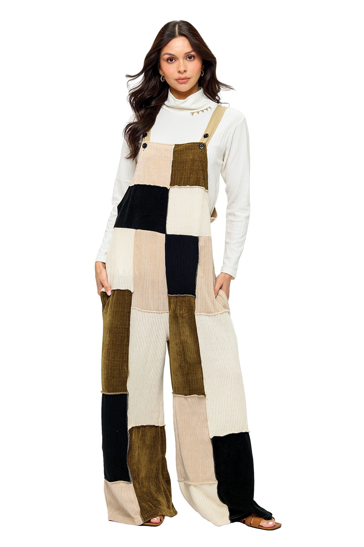 Natural Overall Cozy Colorblock Knit Patchwork