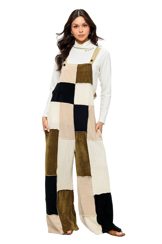 Natural Overall Cozy Colorblock Knit Patchwork