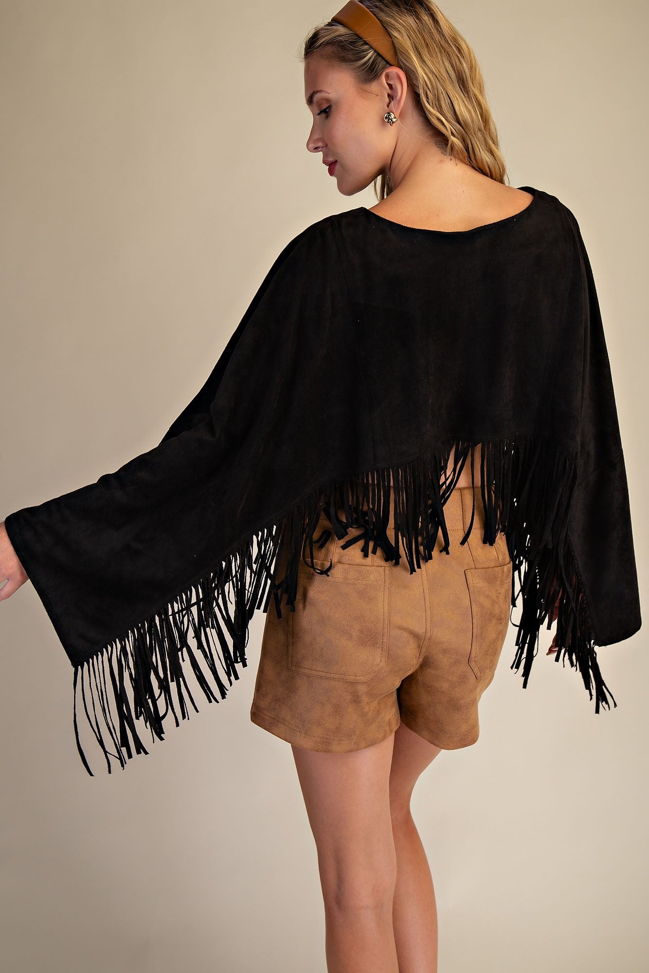 Suede Fringe Cape