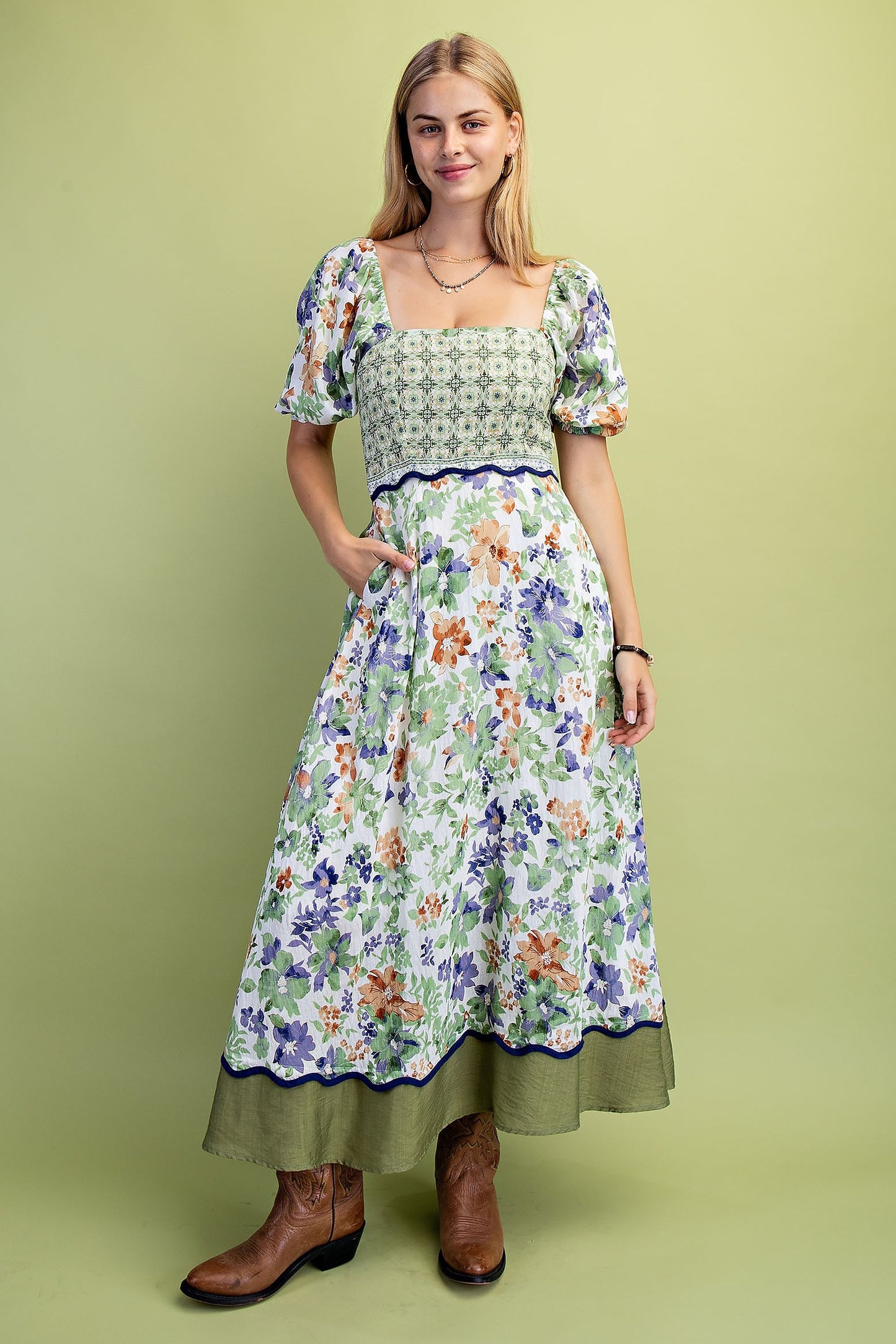 Mixed Print Maxi Dress