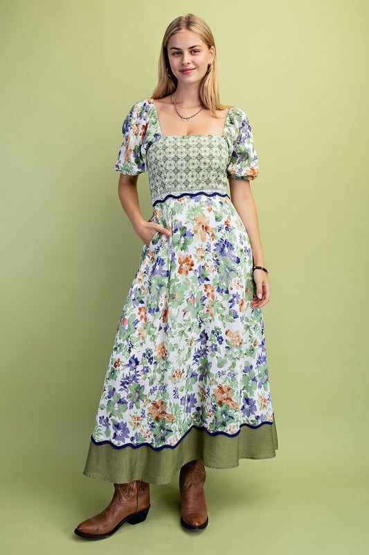 Mixed Print Maxi Dress