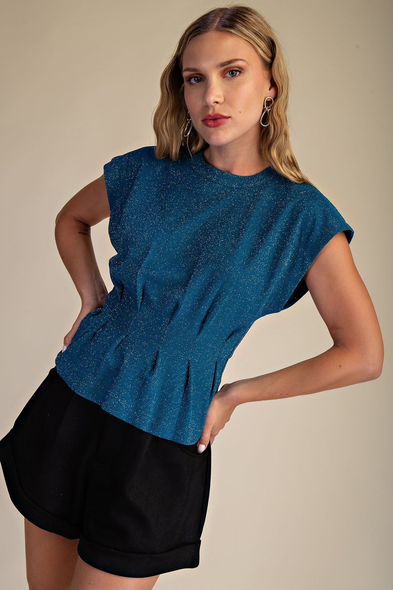 High Neck Sleeveless Sparkle Top
