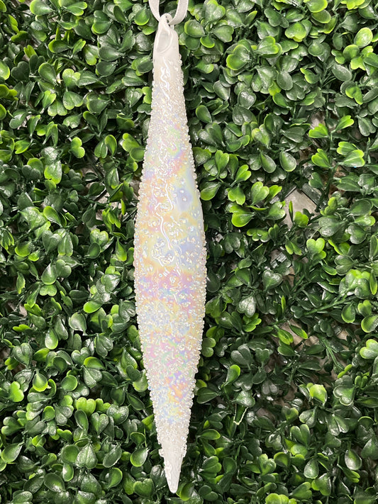 9.5" Pearl White Glass Icicle Ornament