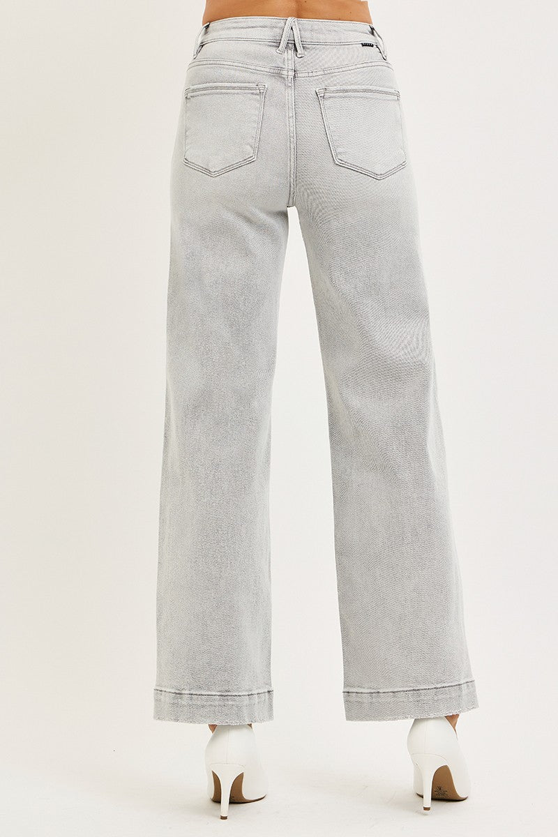 Light Grey High Rise Ankle Wide Jeans