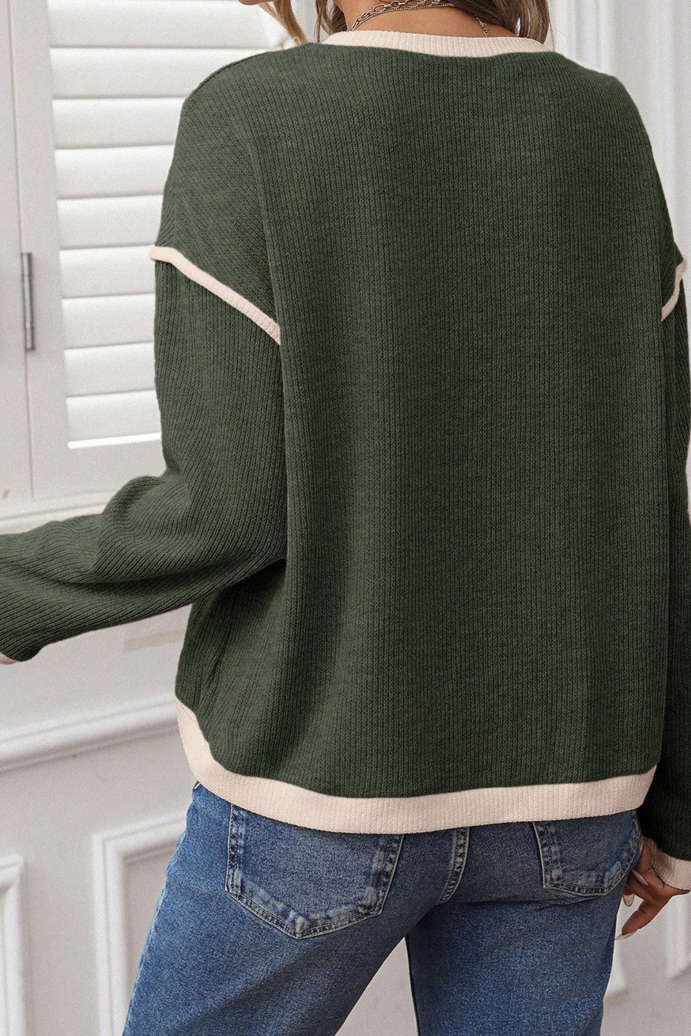 Merry Sequins Patch Contrast Trim Christmas Knitted Top