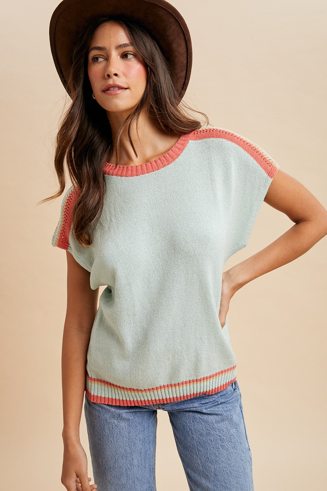 Stripe Colorblock Dolman Sleeve Sweater