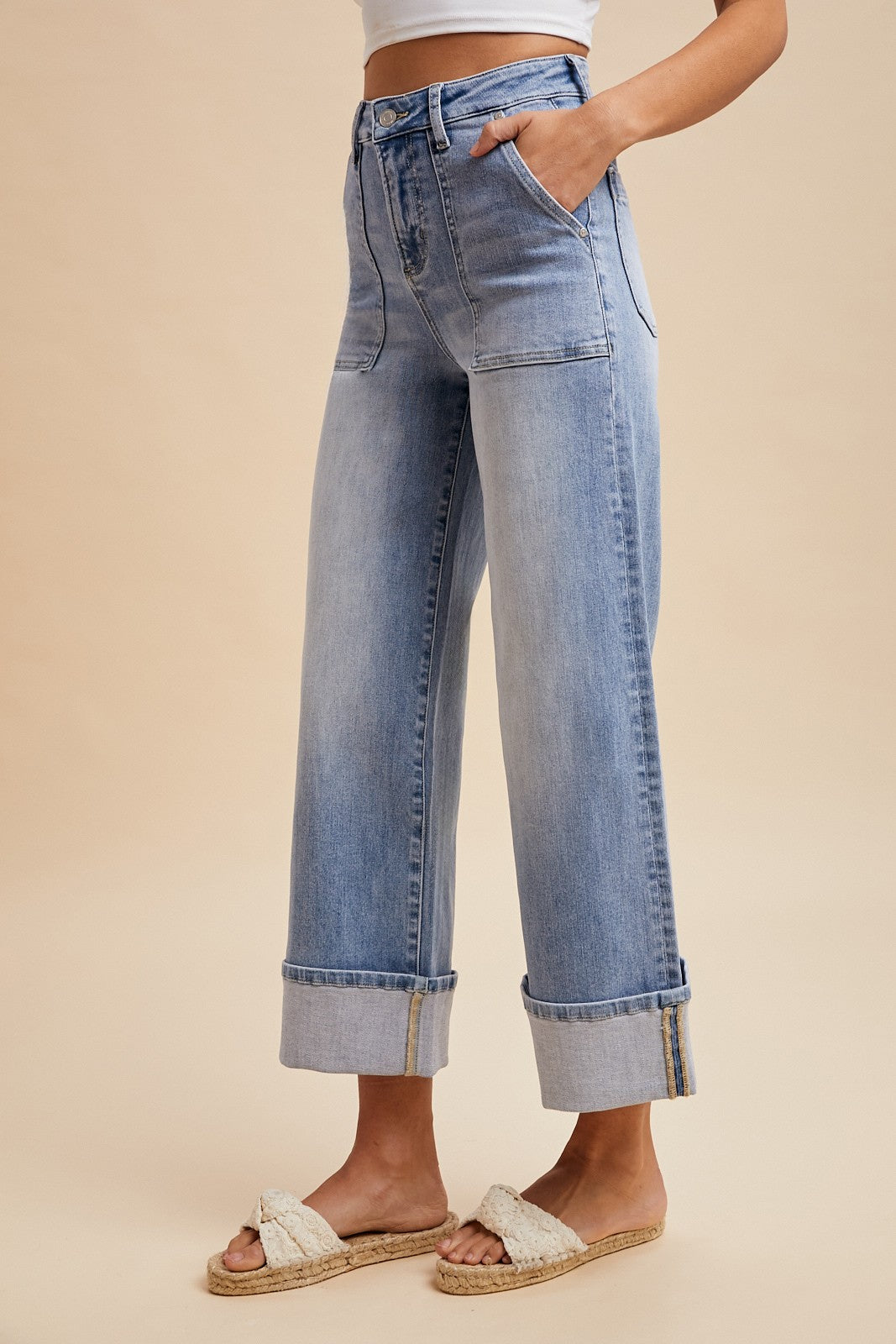 Comfort Stretch Wide Leg Cuff Jeans