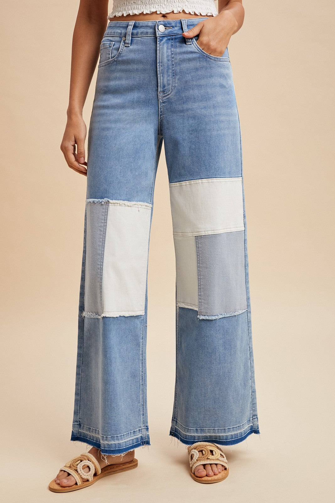 Comfort Stretch Patchwork Wide Leg Jeans AP6600