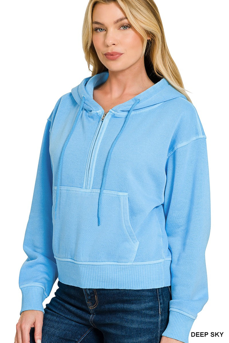 Fleece Pigment Dye Half Zip Hoodie