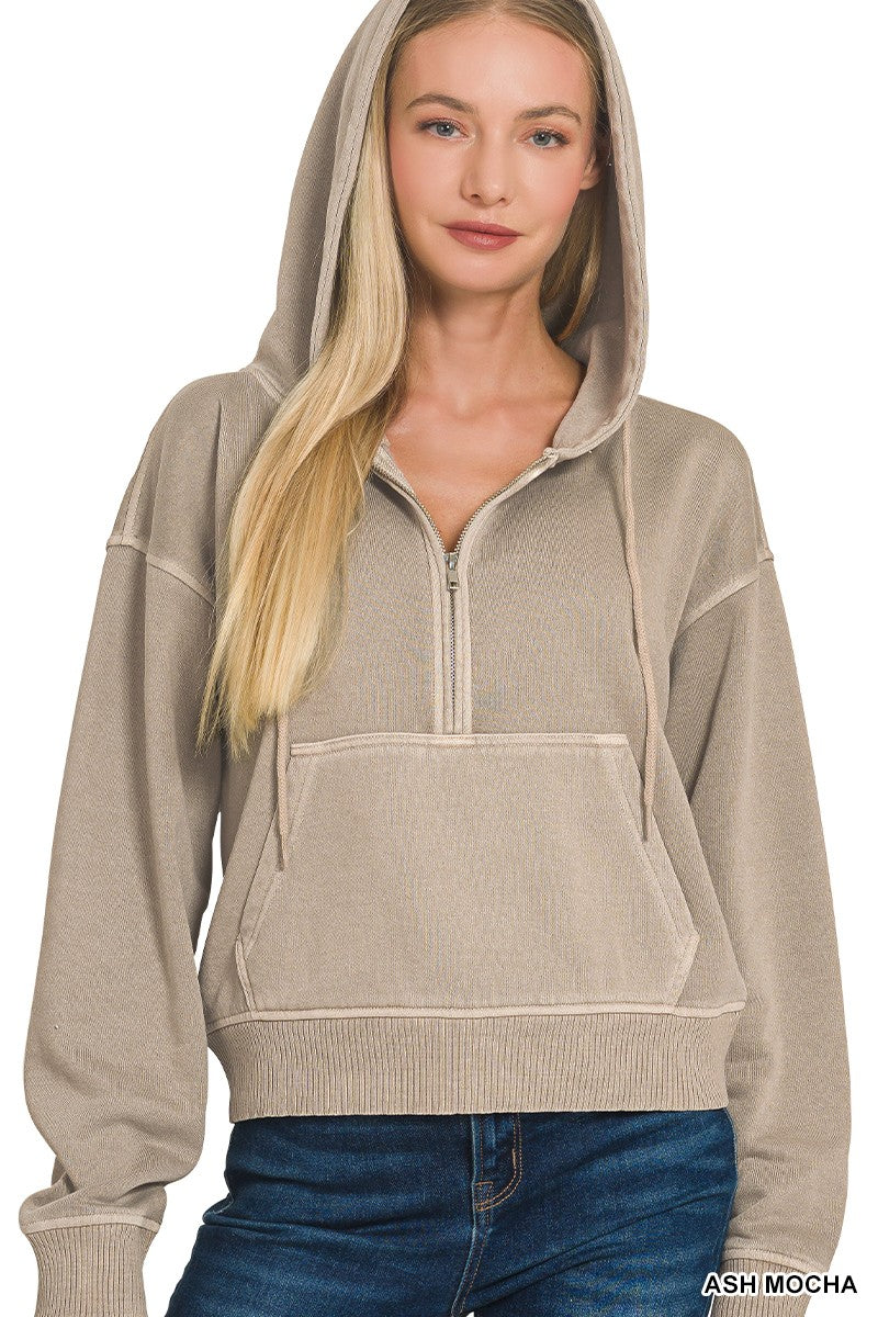 Fleece Pigment Dye Half Zip Hoodie