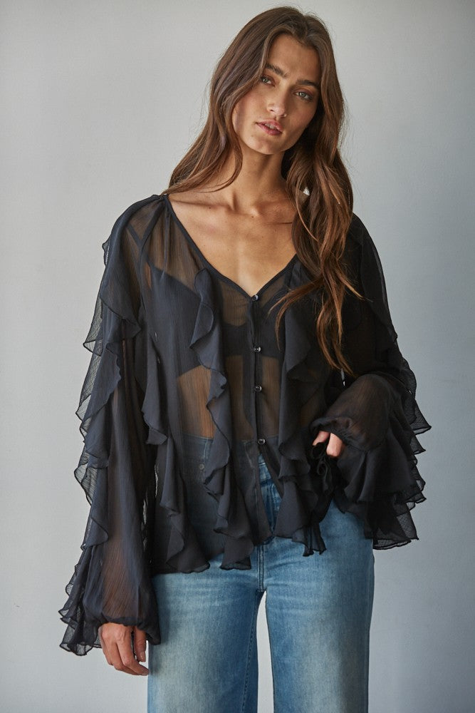 Maison Ruffle Flutter Top