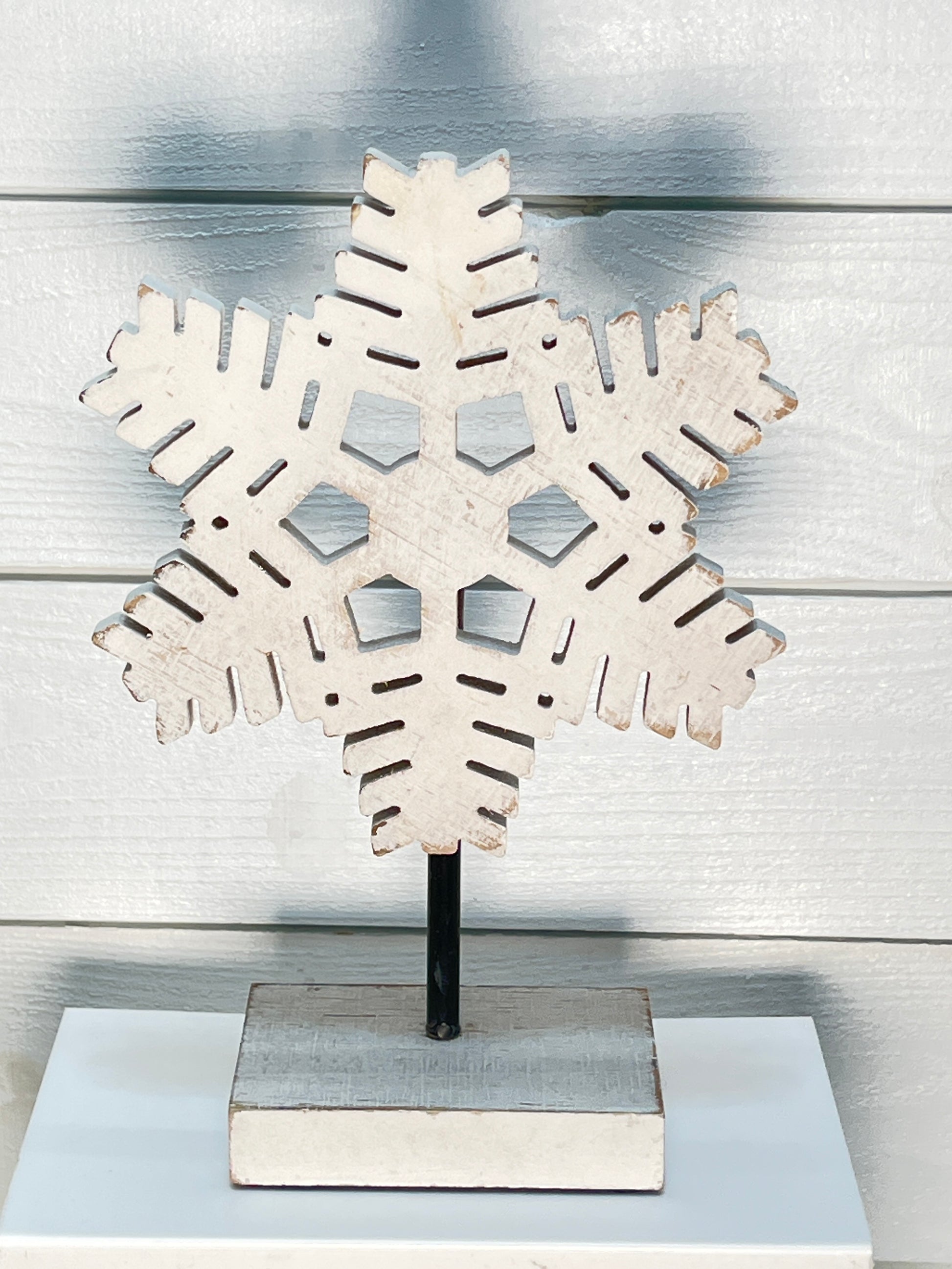 Small Wooden Snowflake On Stand