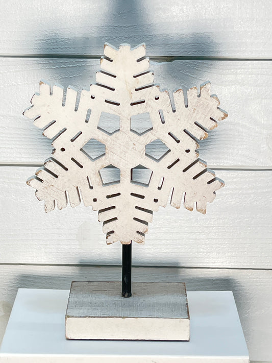 Small Wooden Snowflake On Stand