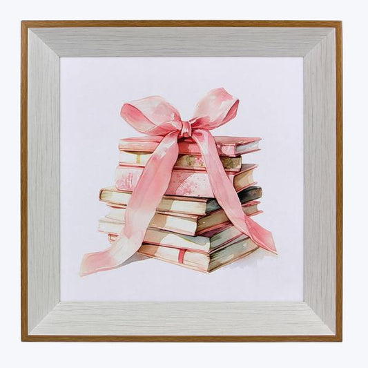 Stack of Books With Pink Bow Framed Picture
