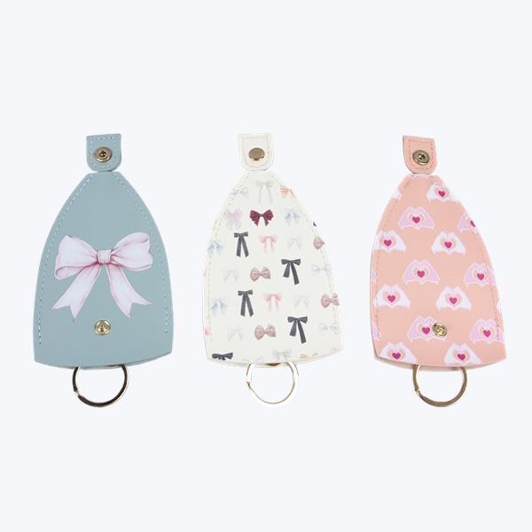Bow and Heart Hands Patterned Faux Leather Key Ring