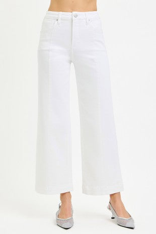 White Tummy Control High Rise Crop Wide Pants