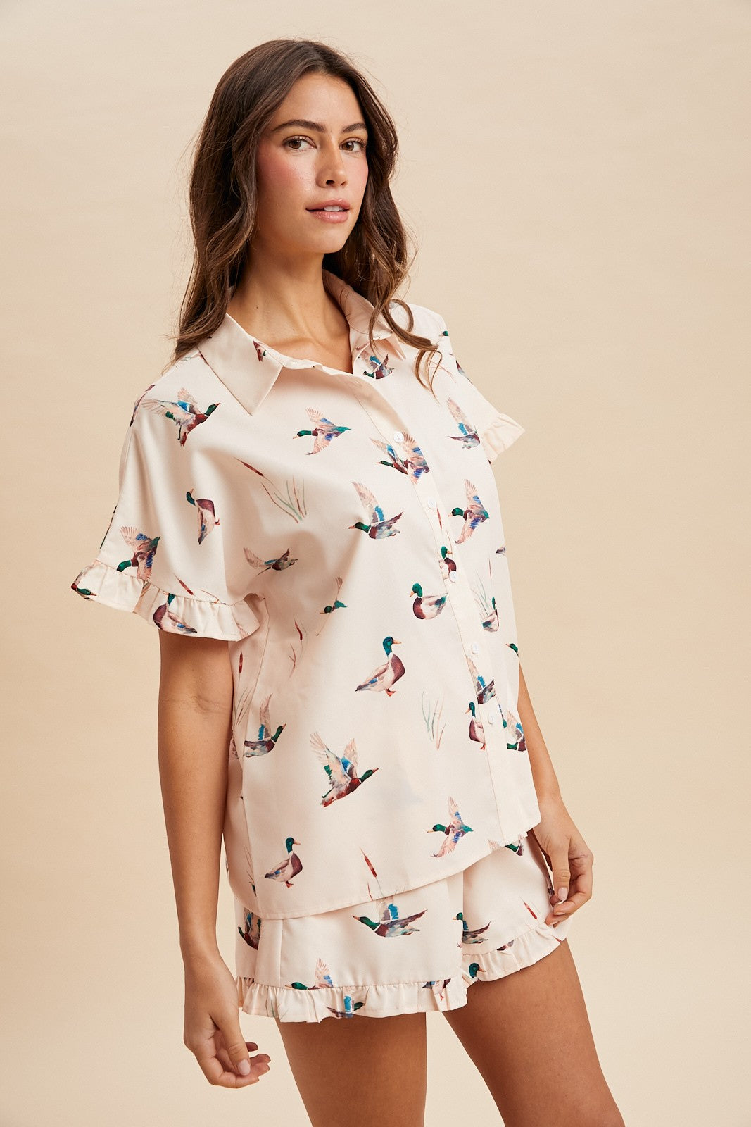 Mallard Duck Ruffle Sleeve Shirt & Shorts Set