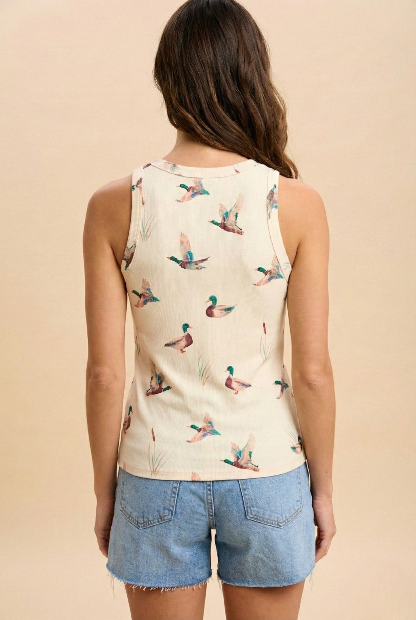 Mallard Duck Print Rib Knit Tank Top