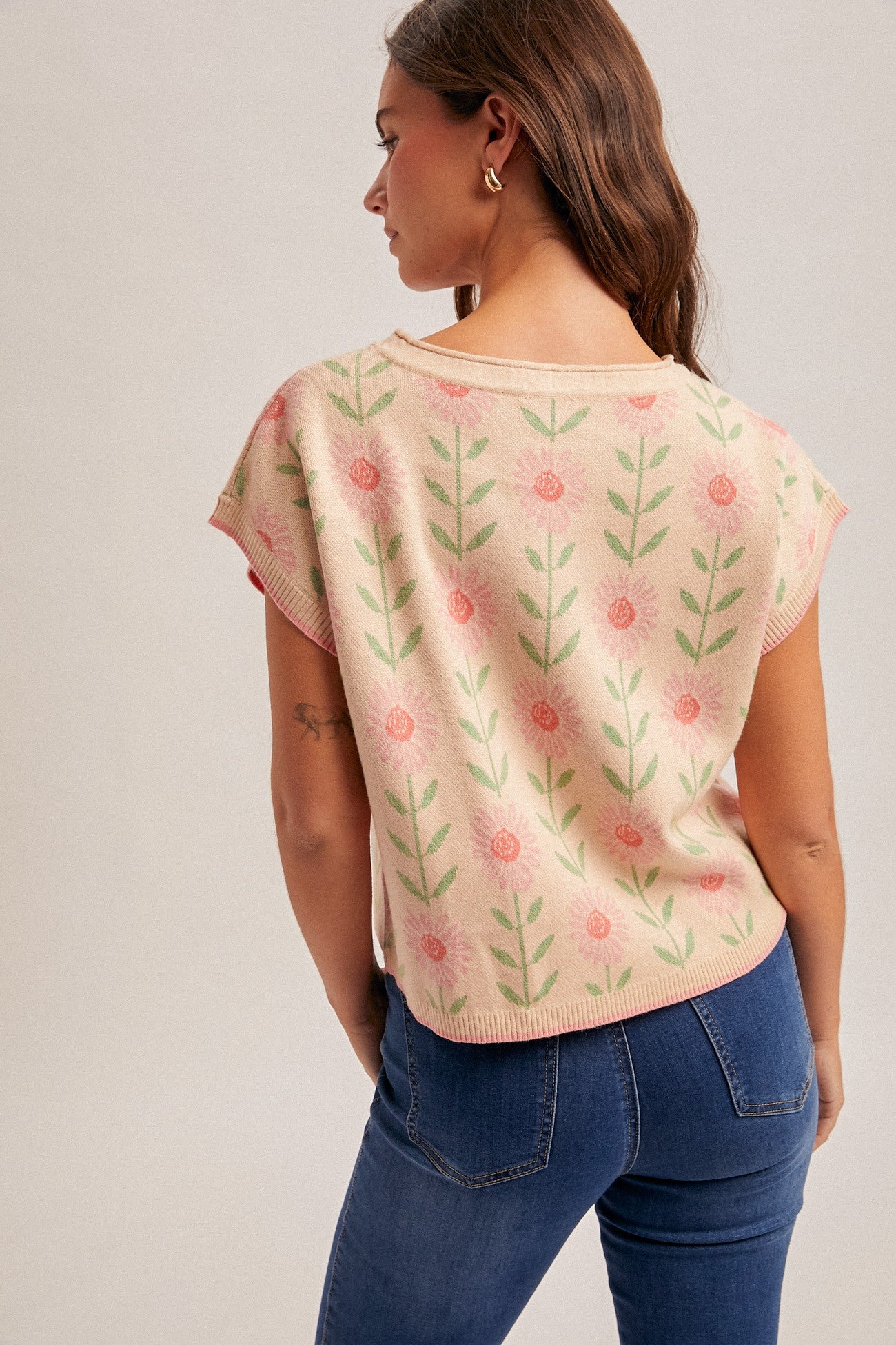 Floral Printed Boat Neck Sweater Top