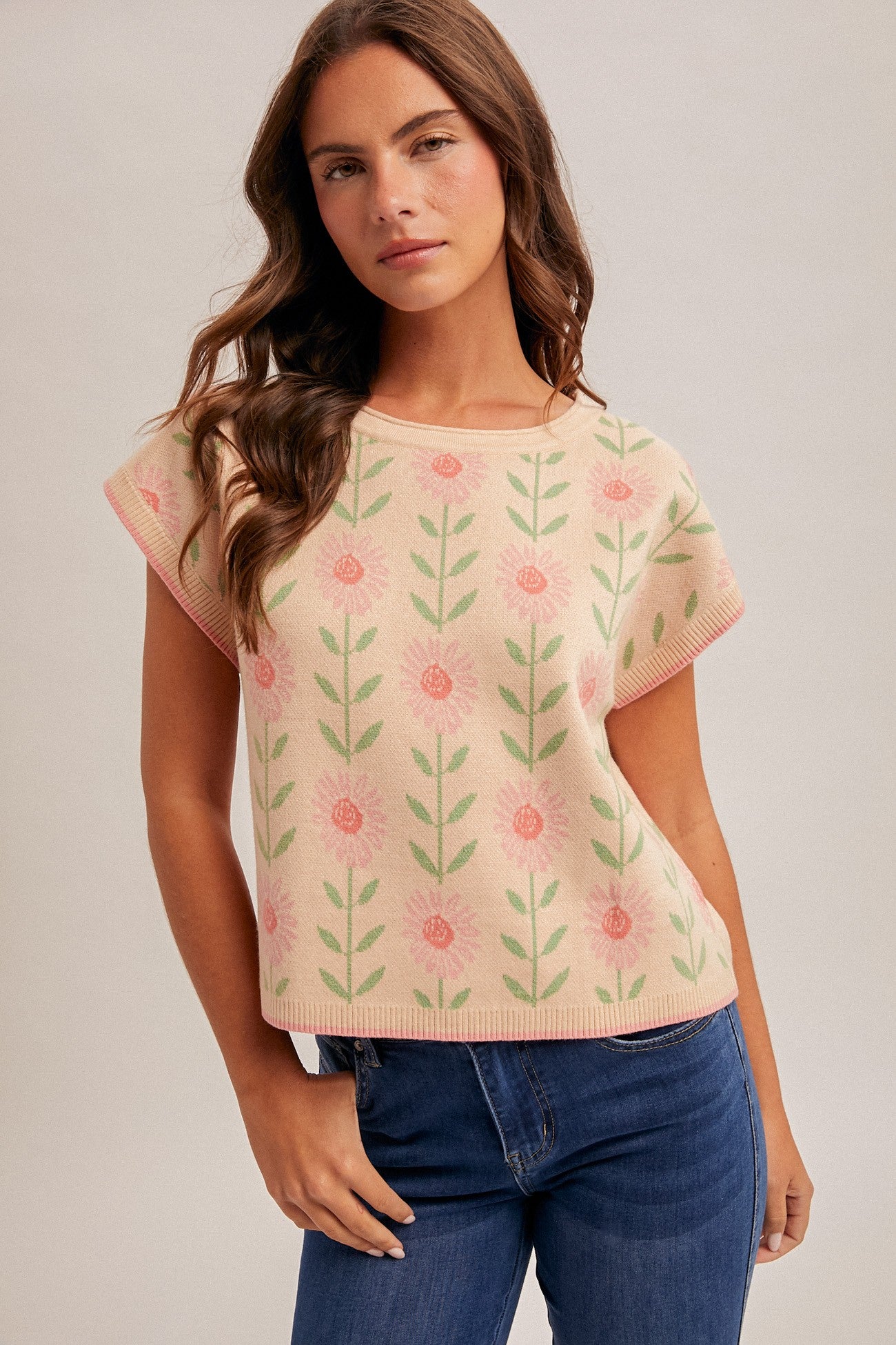 Floral Printed Boat Neck Sweater Top