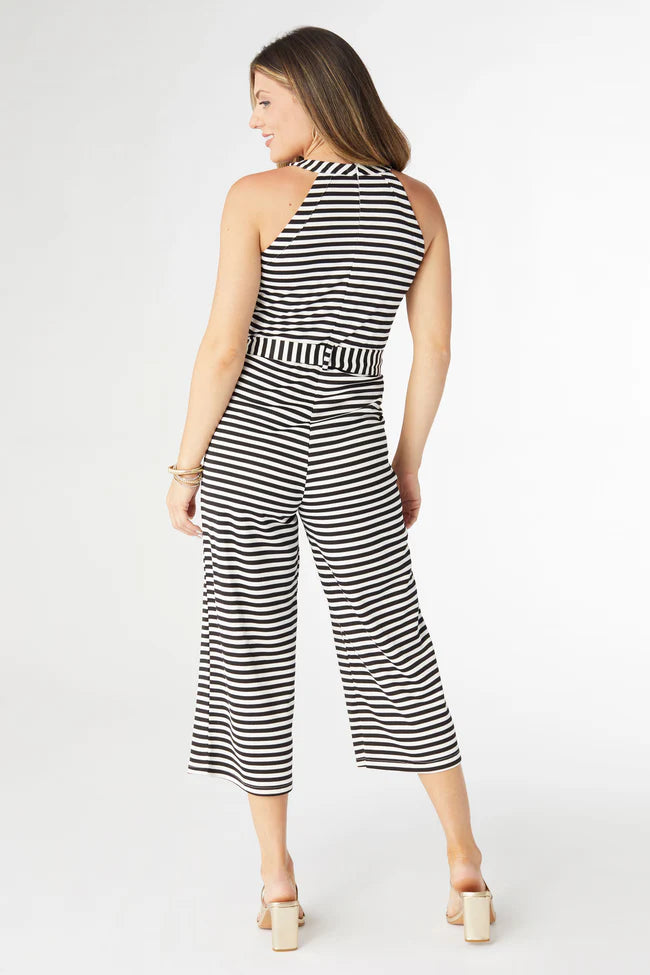 Taya Black & White Striped Cropped Jumpsuit