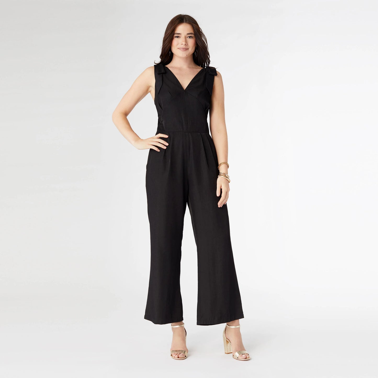 Black Marguerite Tie Shoulder Jumpsuit with Pockets