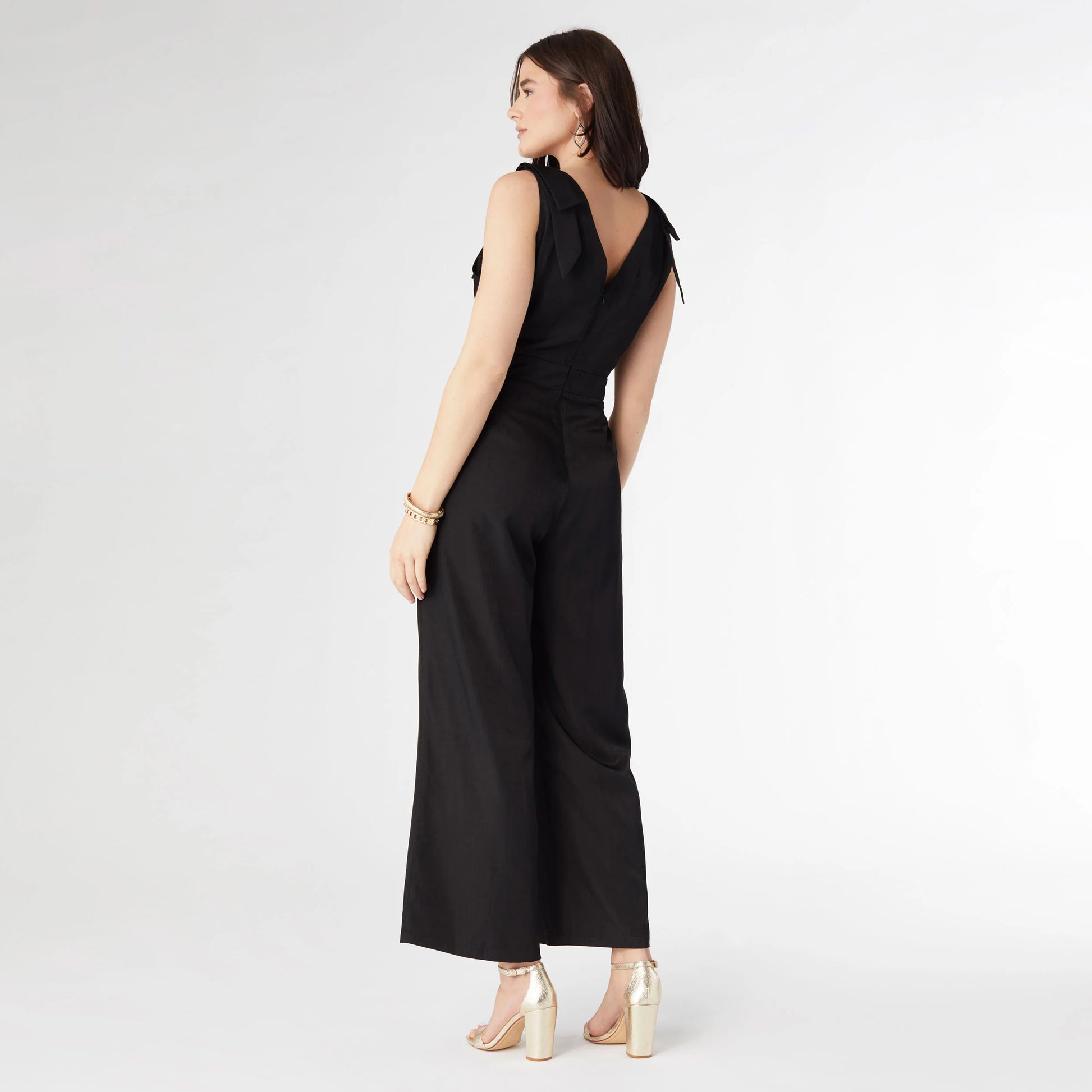 Black Marguerite Tie Shoulder Jumpsuit with Pockets