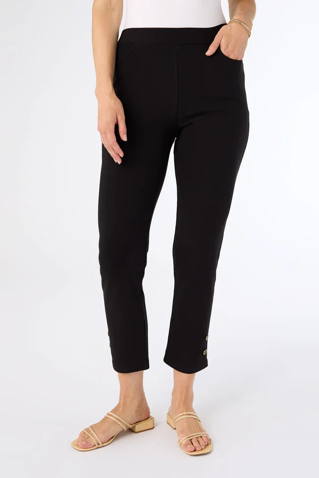 Georgie Black Pull On Pants With Ankle Button Detail
