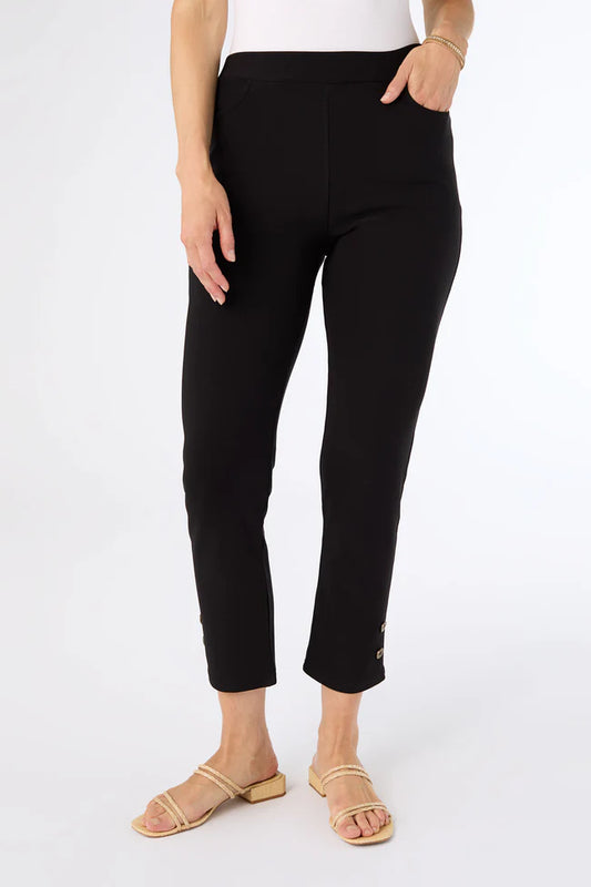 Georgie Black Pull On Pants With Ankle Button Detail