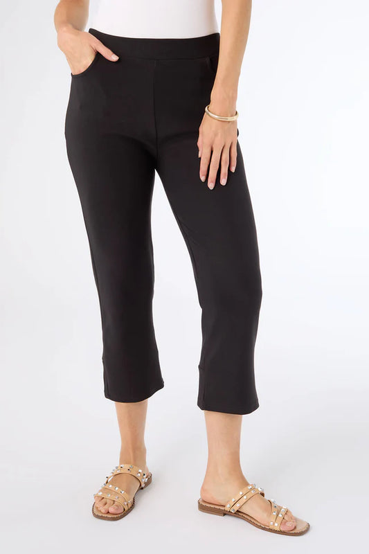 Georgie Black Pull On Capri Pants with Bow Detail