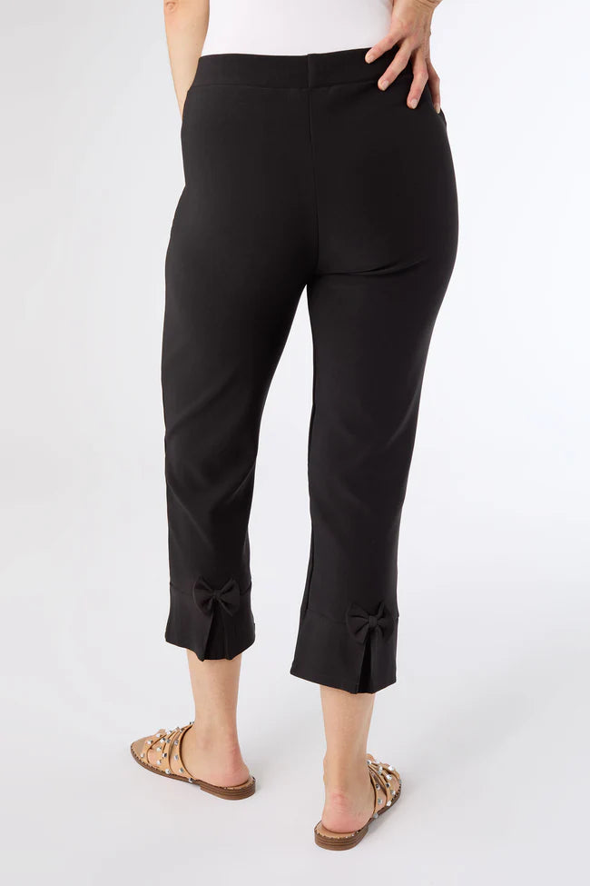 Georgie Black Pull On Capri Pants with Bow Detail