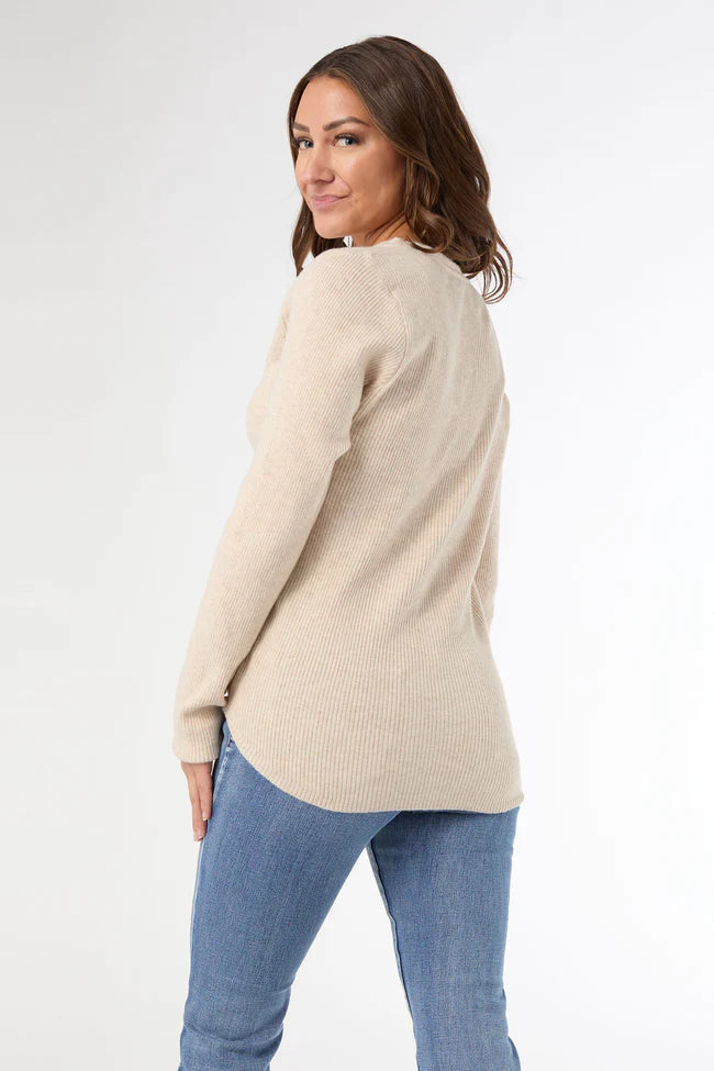 Taupe Heather Kym Soft Henley Top with Buttons
