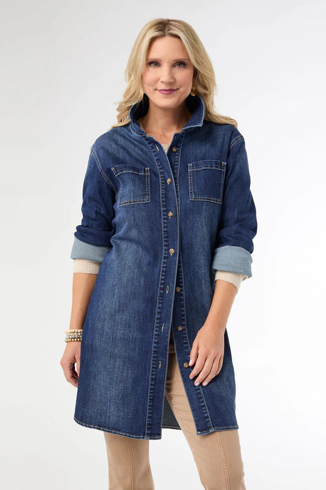 Dark Denim Bambu Soft Button Front Long Shacket
