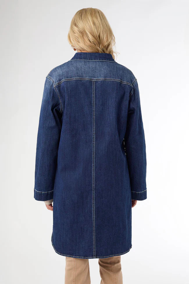 Dark Denim Bambu Soft Button Front Long Shacket