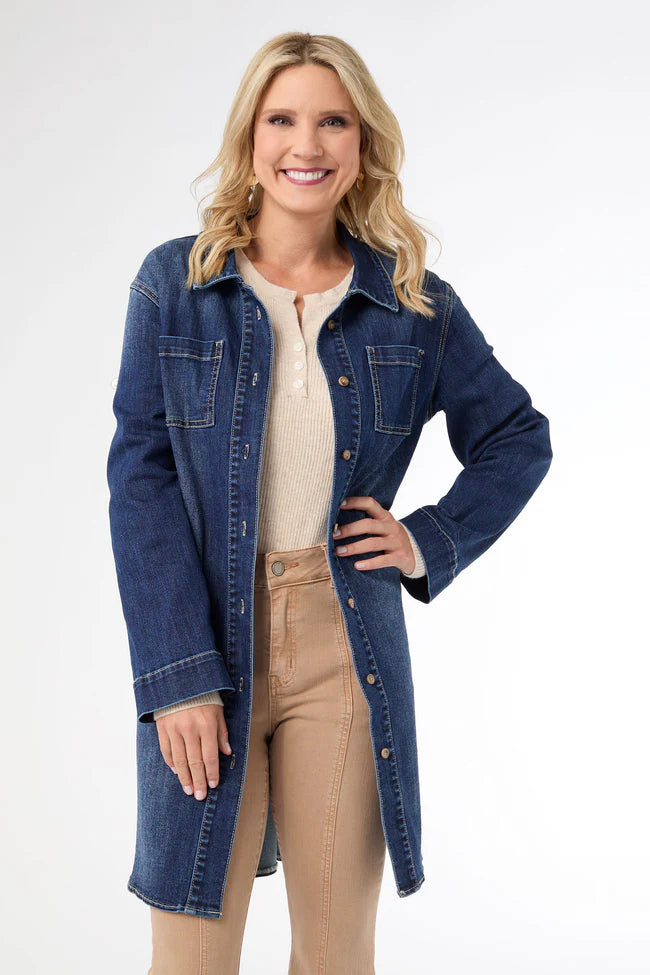 Dark Denim Bambu Soft Button Front Long Shacket
