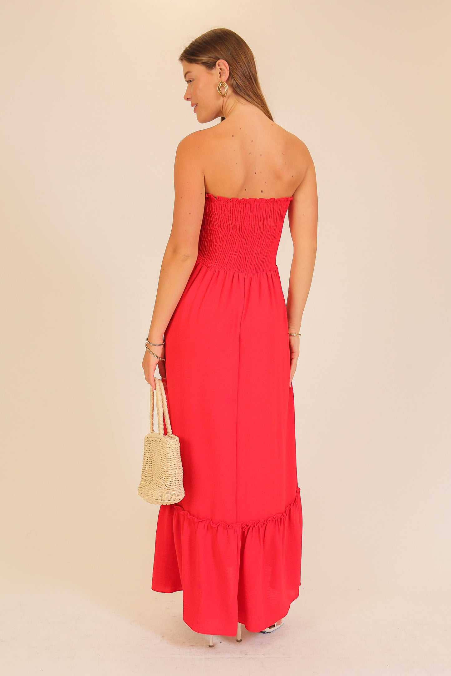 Strapless Boho Smocked Top Airflow Maxi Dress