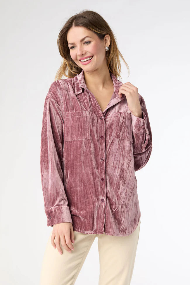 Dusty Rose Avyanna Crinkle Velour Button Front Top