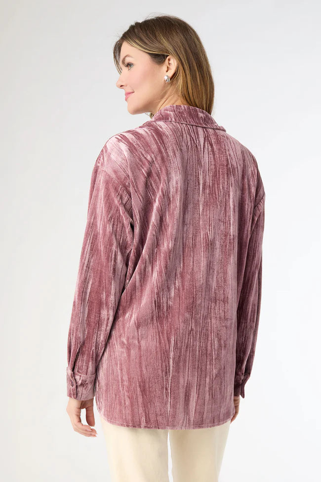 Dusty Rose Avyanna Crinkle Velour Button Front Top