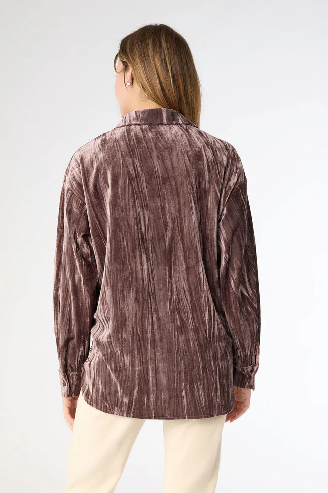 Mocha Mousse Avyanna Crinkle Velour Button Front Top