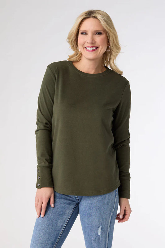 Alexis Super Soft Top with Snap Cuff- Olive