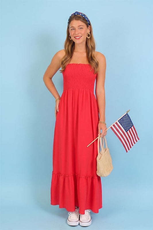 Strapless Boho Smocked Top Airflow Maxi Dress