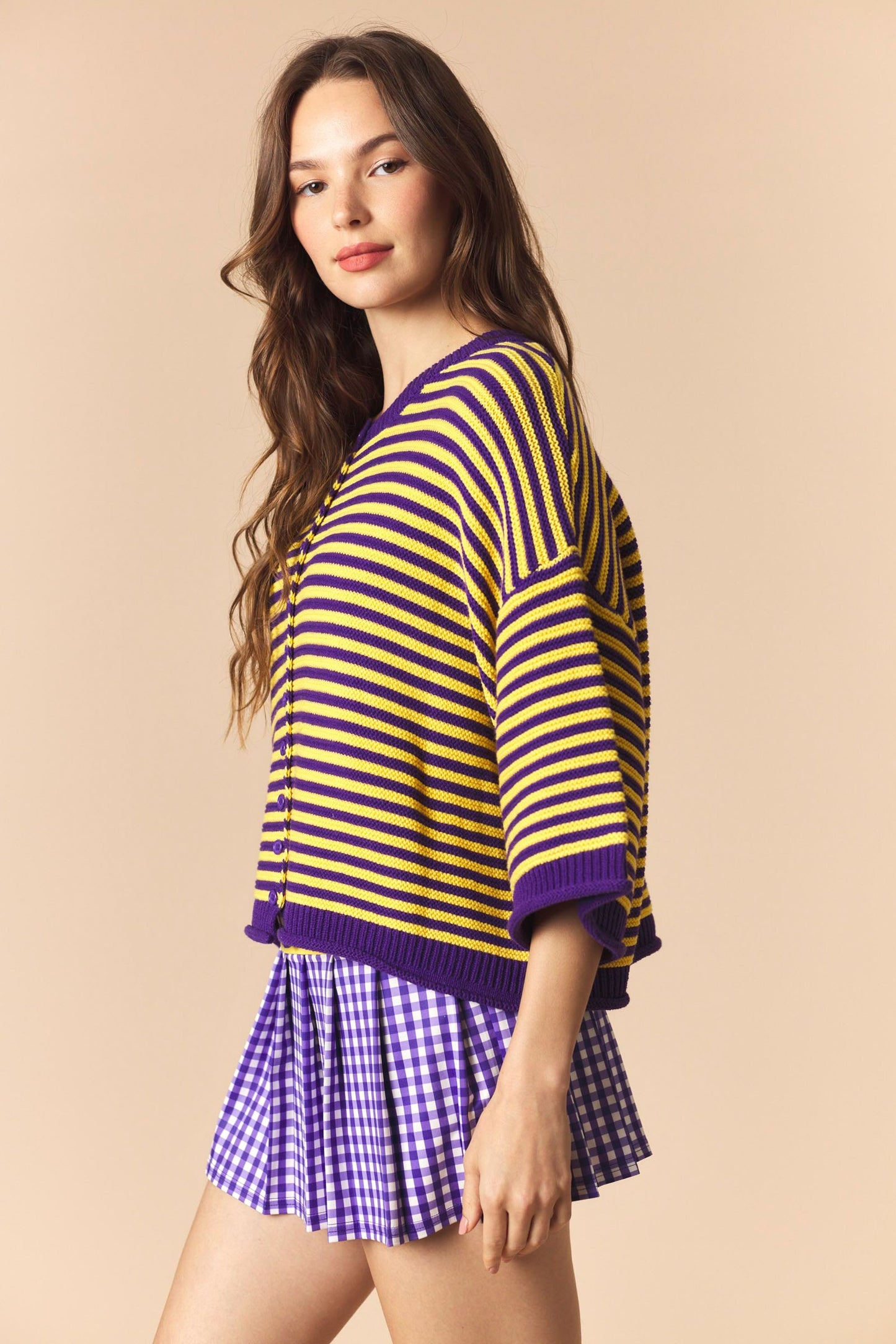 Striped Half Sleeve Oversize Cardigan