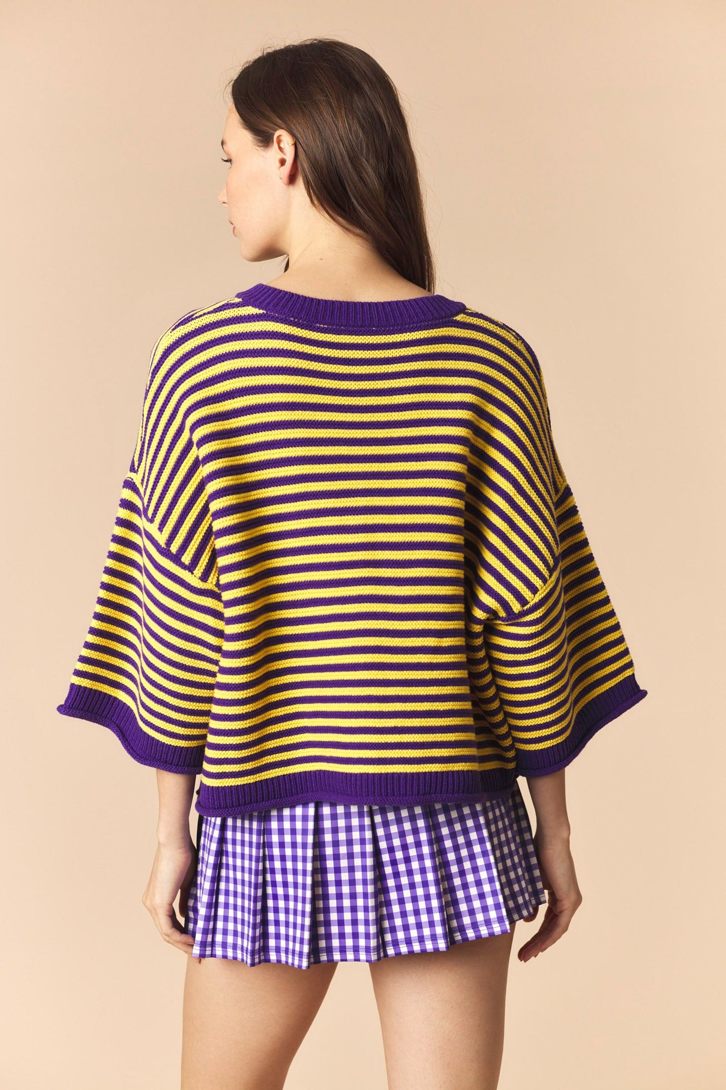 Striped Half Sleeve Oversize Cardigan