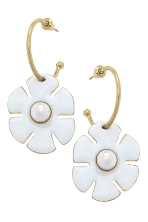 Donna Rhinestone Enamel Flower Drop Hoop Earrings