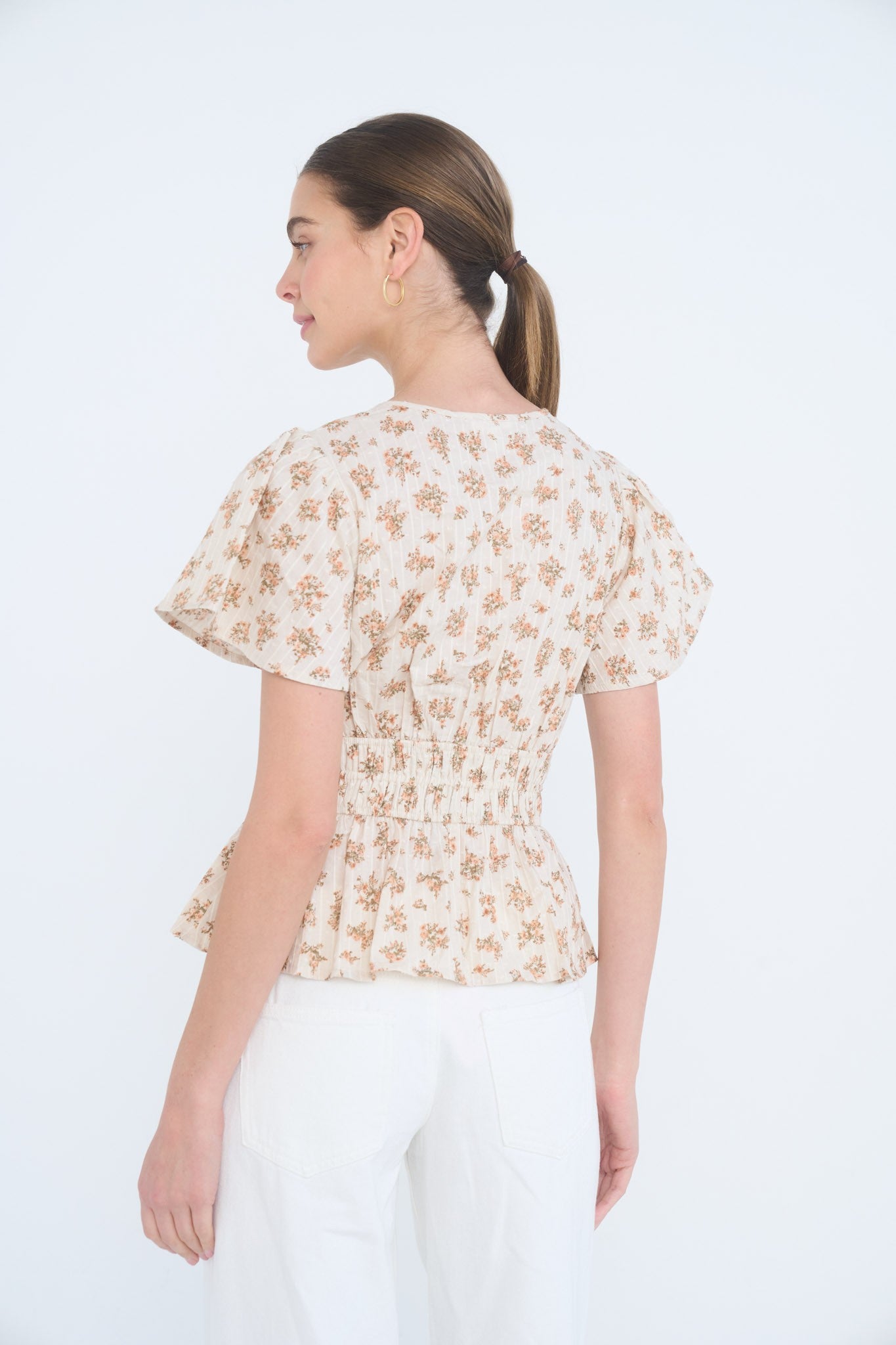 Floral Print Split Neck Bell Sleeve Top